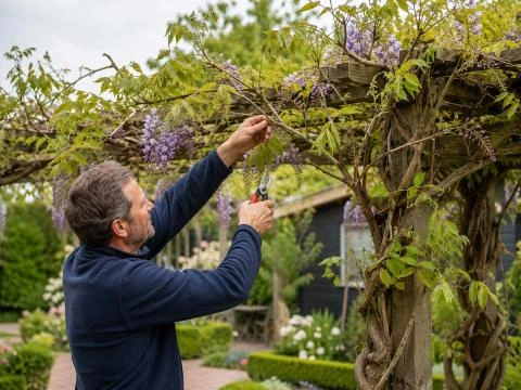 Taille de la Glycine sous une pergola